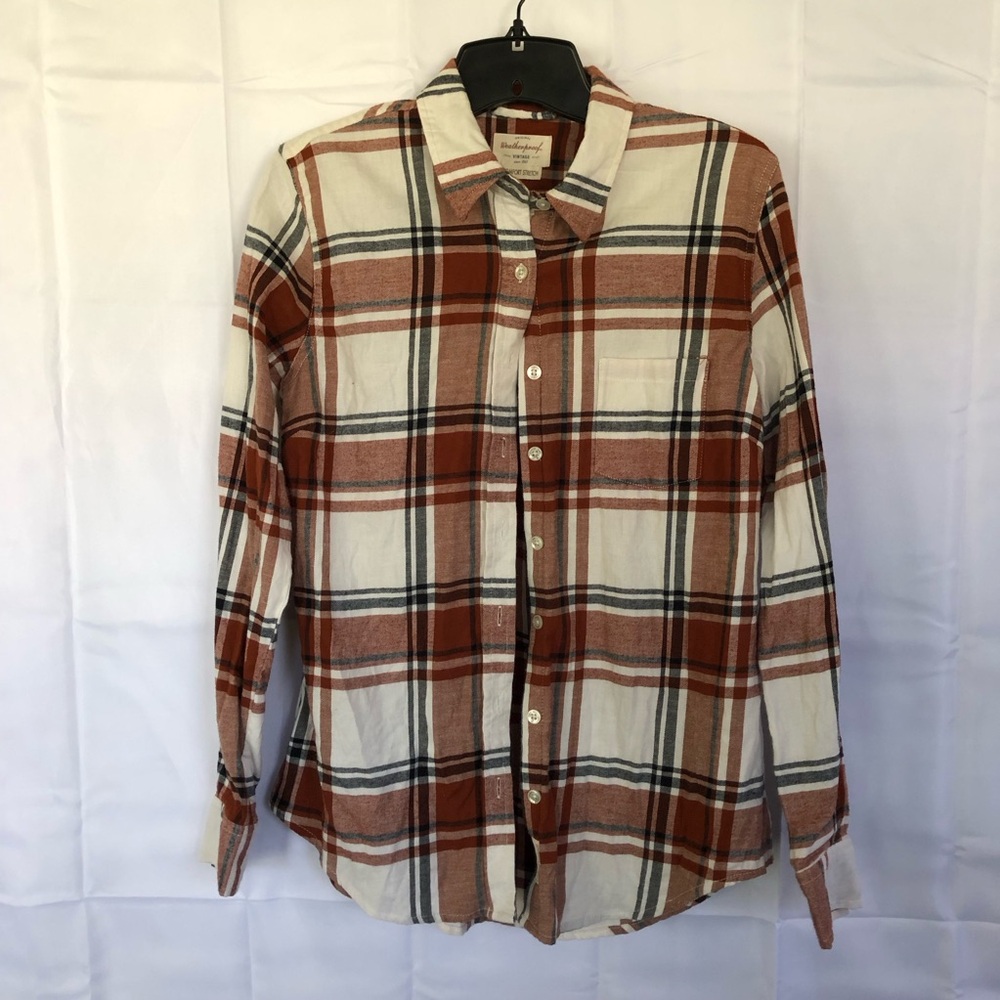 Weatherproof Women’s Long Sleeve Brown and White Flannel Button Up - Size S